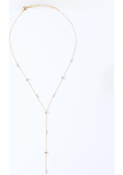 Altın Rengi Çoklu Parlak Taşlı Uzun Kolye