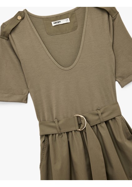 U Yaka Kısa Kollu Kemer Detaylı A Kesim Uzun Elbise indirimleri