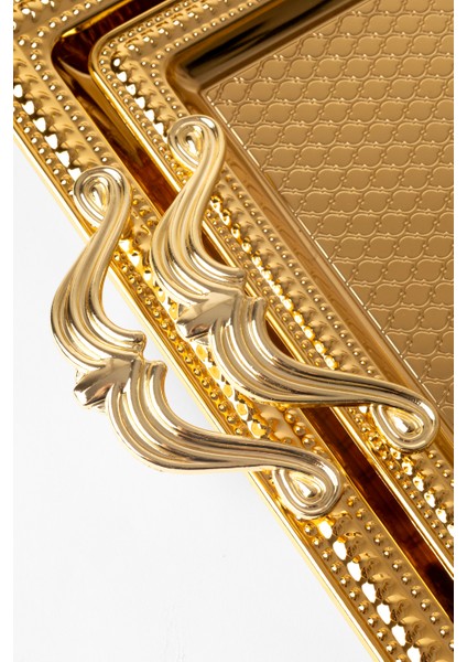 Metal Gümüş & Gold 2’li Tepsi Seti – Işlemeli Altın Kulplu Servis ve Sunum Tepsisi, Kararmaz,solmaz modelleri