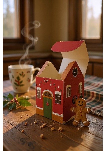 Yılbaşı Ev Tasarımlı Kutu Çanta, Yeniyıl, Parti, Hediye Çantası, 6lı, 8.5X8.5X14 Cm, Yeşil Çatılı fırsatları