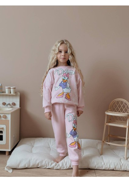 Daisy Duck Dijital Baskılı Şardonlu 3 Iplik Sweatshirt-Eşofman Altı Kışlık Kız Çocuk Takım fiyatları