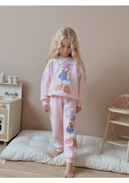 Daisy Duck Dijital Baskılı Şardonlu 3 Iplik Sweatshirt-Eşofman Altı Kışlık Kız Çocuk Takım fırsatları