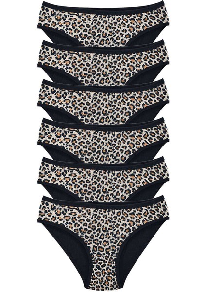 6 Adet Leopar Desenli Likralı Yumuşak Dokulu Kadın Slip Külot