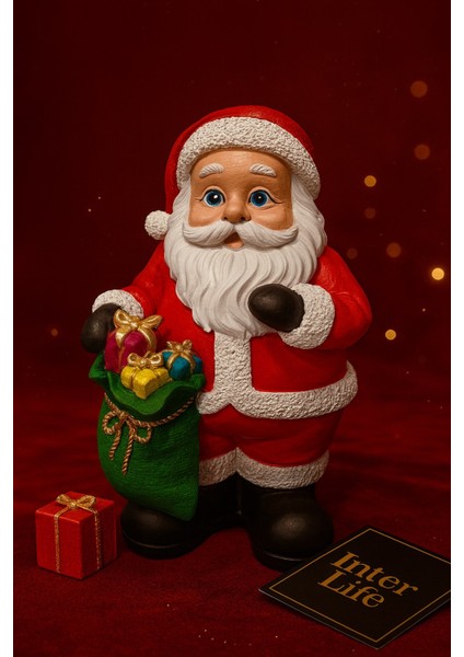 biton 2026 yılbaşı noel baba el boyama polyester biblo 25 cm – premium yılbaşı dekor koleksiyonluk hediye fiyatları