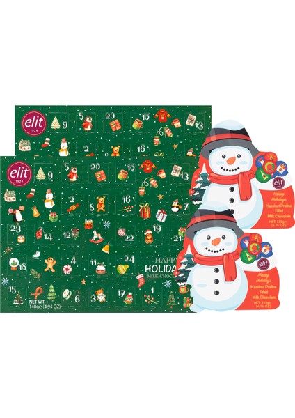 Advent Calender Madlen 140g (2) ve Kardan Adam Pralin Dolgulu Sütlü Çikolata 135g (2) 4’lu Set