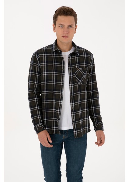 Erkek Koyu Yeşil Gömlek Desenli 50313416-VR079