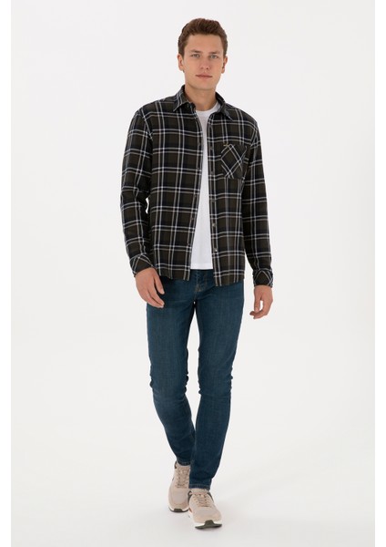 Erkek Koyu Yeşil Gömlek Desenli 50313416-VR079 fırsatları