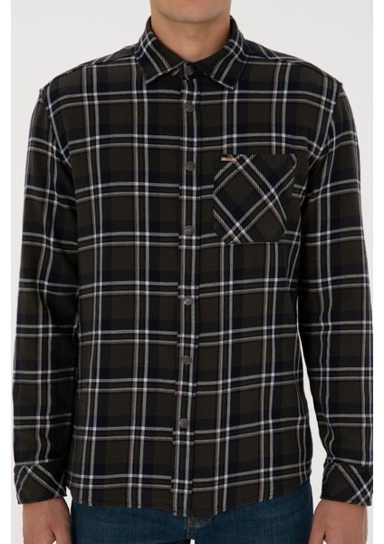 Erkek Koyu Yeşil Gömlek Desenli 50313416-VR079