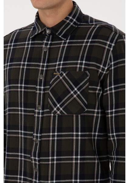 Erkek Koyu Yeşil Gömlek Desenli 50313416-VR079