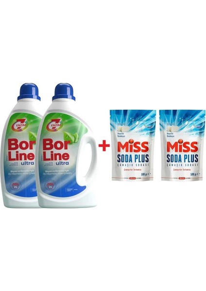 Borline 2 Adet Ultra Konsantre 1700 ml Sıvı Çamaşır Deterjanı 2 Adet Miss Soda Plus 500 gr