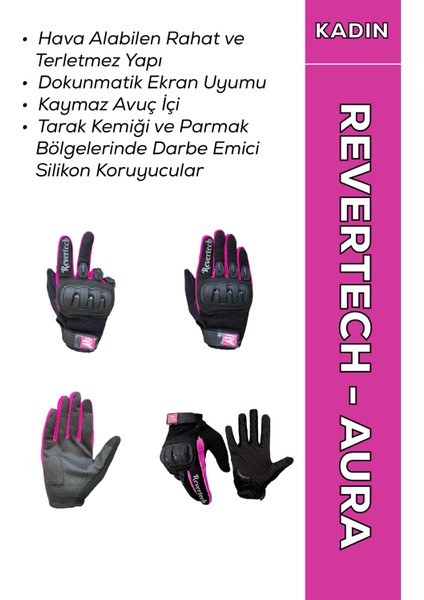 Revertech Aura Pembe - Dokunmatik Ekran Uyumlu Motosiklet Eldiveni (Kadın)