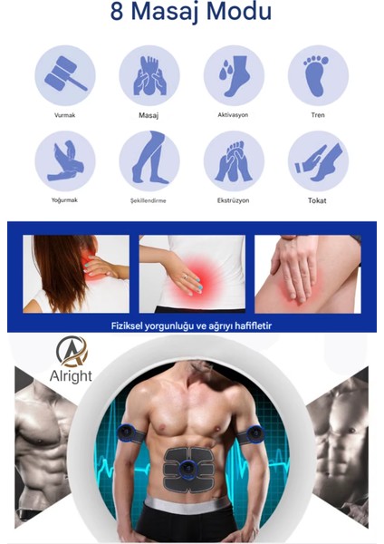 Smart Fitness Karın Kol Bacak Tüm Vücut Kas Geliştirici Yeni Nesil Dijital Ekran Başlıklar 8 Farklı Titreşim Modu modelleri