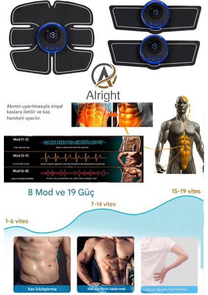 Smart Fitness Karın Kol Bacak Tüm Vücut Kas Geliştirici Yeni Nesil Dijital Ekran Başlıklar 8 Farklı Titreşim Modu fırsatları