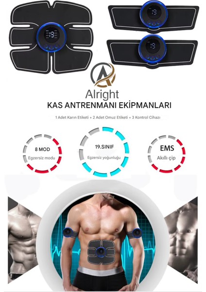 Smart Fitness Karın Kol Bacak Tüm Vücut Kas Geliştirici Yeni Nesil Dijital Ekran Başlıklar 8 Farklı Titreşim Modu