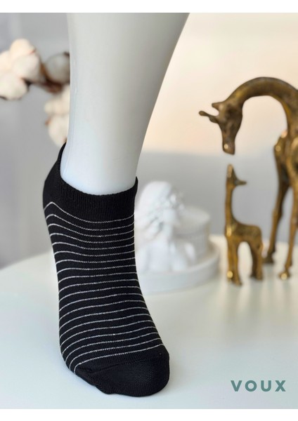 Pamuklu Çizgili Çok Renkli Kadın Sneaker Çorap 4 'lü fiyatları