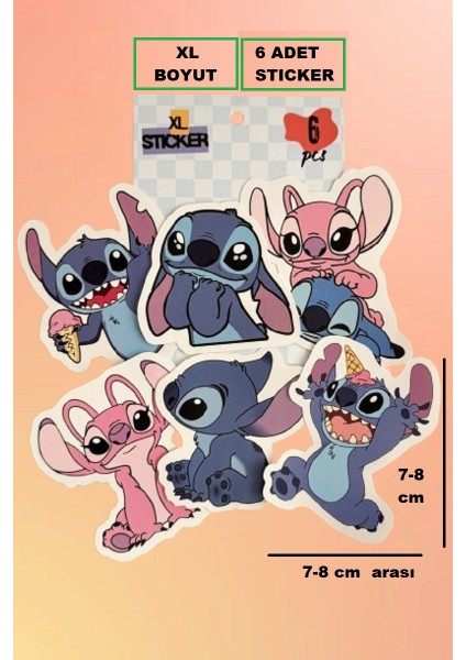 Stitch Figürlü Büyük Boy Sticker Etiket 6 Adet