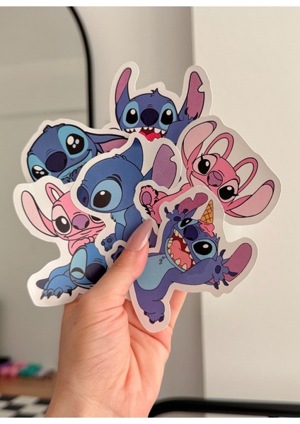 Stitch Figürlü Büyük Boy Sticker Etiket 6 Adet modelleri