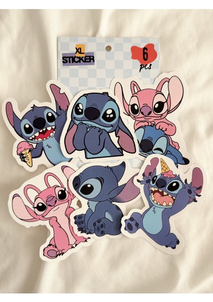 Stitch Figürlü Büyük Boy Sticker Etiket 6 Adet fırsatları