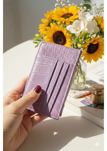 Fermuarlı Lila Kroko Desen Kartlık & Cüzdan