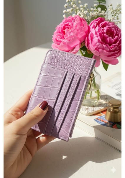 Fermuarlı Lila Kroko Desen Kartlık & Cüzdan fiyatları