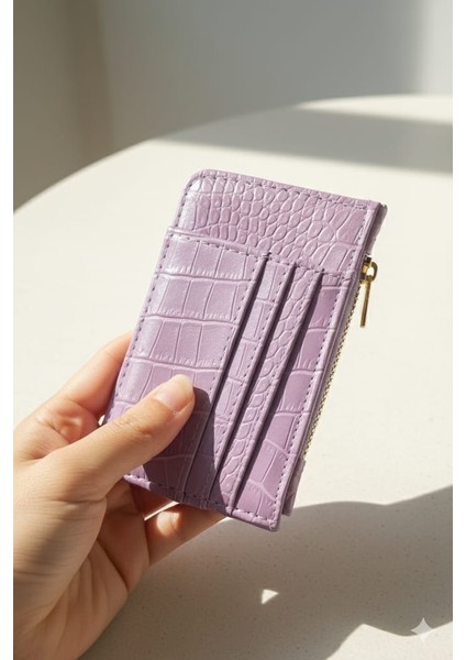 Fermuarlı Lila Kroko Desen Kartlık & Cüzdan modelleri