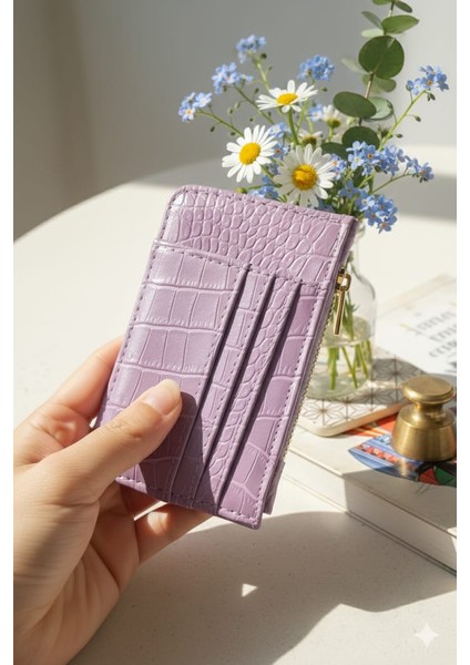 Fermuarlı Lila Kroko Desen Kartlık & Cüzdan fırsatları