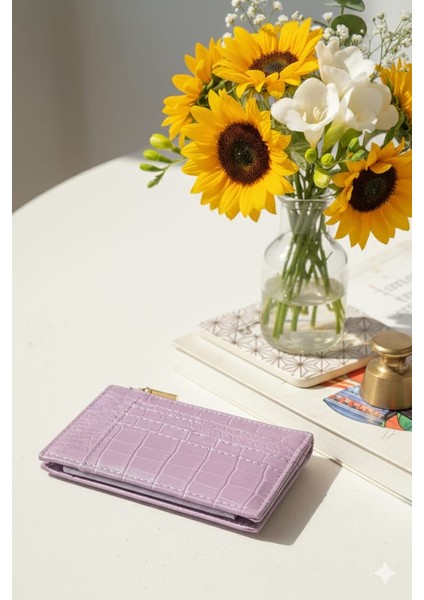 Fermuarlı Lila Kroko Desen Kartlık & Cüzdan indirimleri