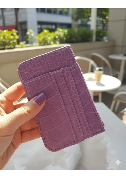 Fermuarlı Lila Kroko Desen Kartlık & Cüzdan
