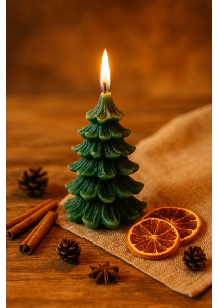 biton yeni yıl noel çam ağacı temalı mum - yılbaşı sofra süsü dekorasyon el yapımı mum 13 cm fiyatları