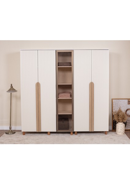 5 Kapaklı Gardırop – Krem Gövde, Krem Lake Camlı Kapak modelleri
