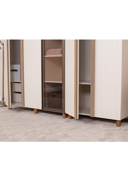 5 Kapaklı Gardırop – Krem Gövde, Krem Lake Camlı Kapak fırsatları