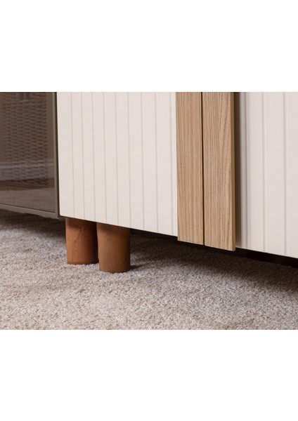 5 Kapaklı Gardırop – Krem Gövde, Krem Lake Camlı Kapak