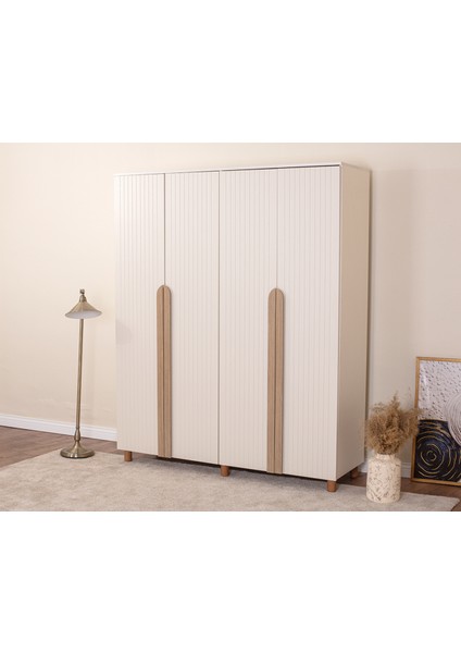 İtra 4 Kapaklı Gardırop – Krem Gövde, Krem Lake Kapak