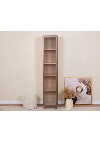 1 Kapaklı Gardırop – Krem Gövde, Cam Kapak, Modern Çok Amaçlı Dolap