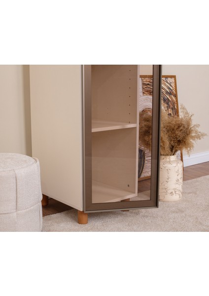 1 Kapaklı Gardırop – Krem Gövde, Cam Kapak, Modern Çok Amaçlı Dolap indirimleri