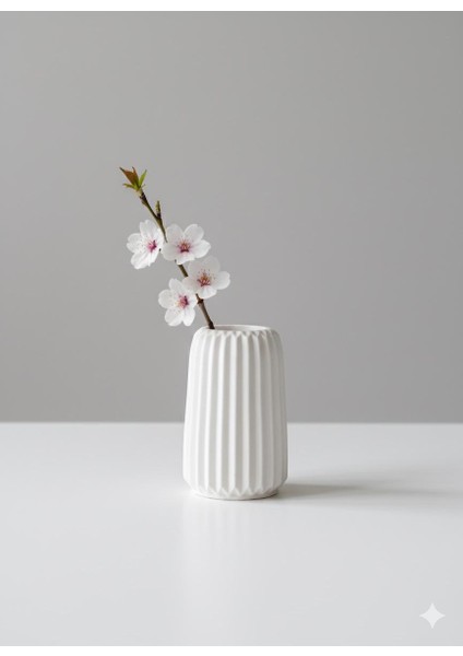 Dekoratif Çizgili Dekoratif Beton Vazo 15 cm