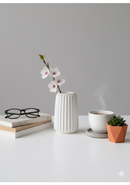 Dekoratif Çizgili Dekoratif Beton Vazo 15 cm fiyatları