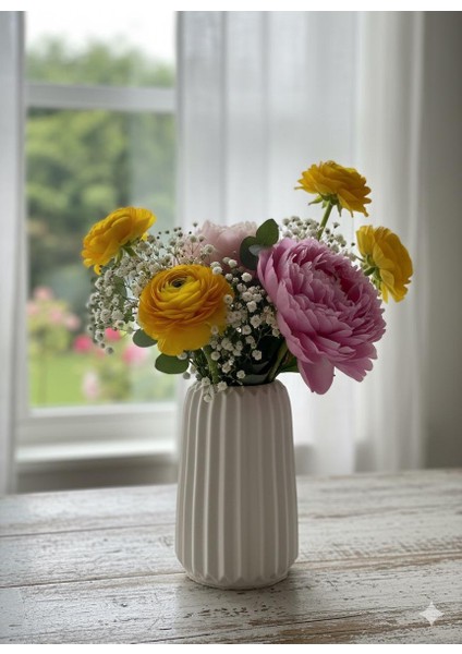 Dekoratif Çizgili Dekoratif Beton Vazo 15 cm indirimleri