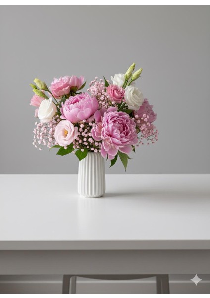 Dekoratif Çizgili Dekoratif Beton Vazo 15 cm