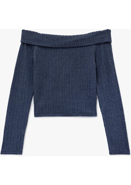 Slim Fit Uzun Kollu Saç Örgü Dokulu Omzu Açık Bluz fiyatları