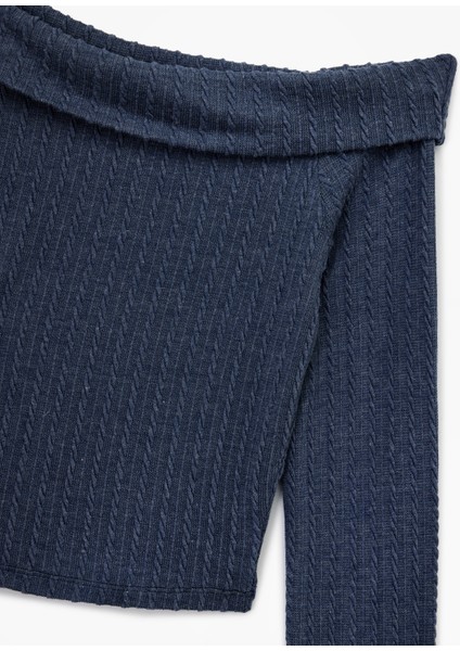 Slim Fit Uzun Kollu Saç Örgü Dokulu Omzu Açık Bluz modelleri