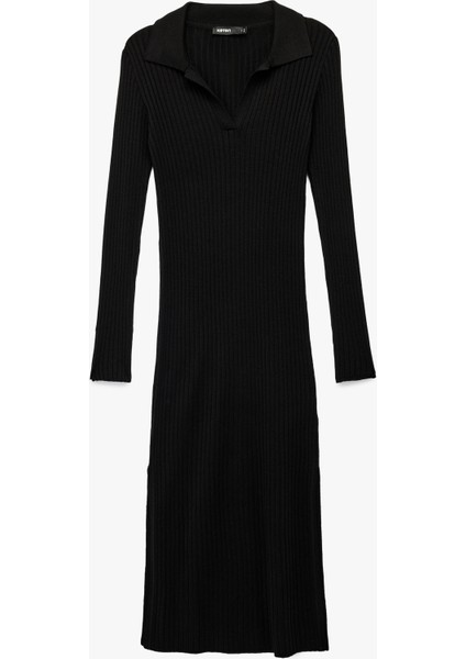 Uzun Kollu Yırtmaçlı Polo Yaka Uzun Triko Kalem Elbise fırsatları