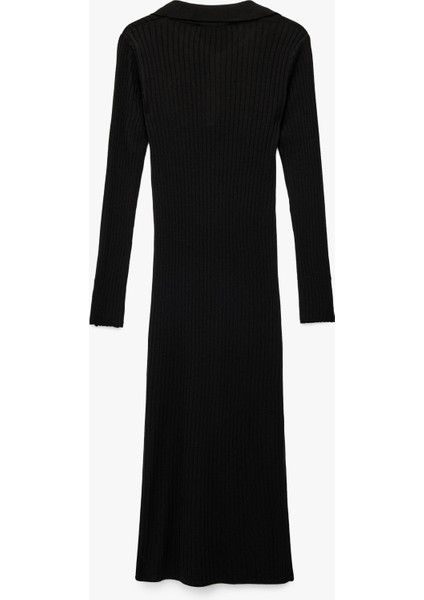 Uzun Kollu Yırtmaçlı Polo Yaka Uzun Triko Kalem Elbise indirimleri