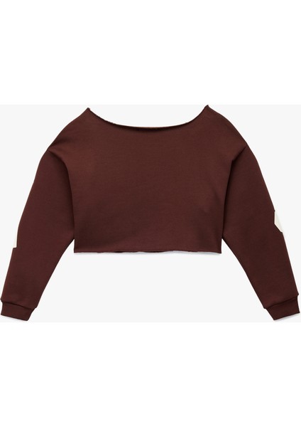 Uzun Kollu Baskılı Kayık Yaka Oversize Crop Sweatshirt fiyatları
