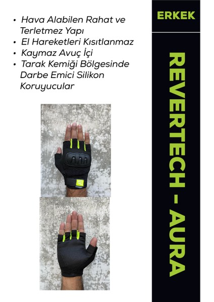 Revertech Aura Siyah - Neon / Yarım Parmak - Kaymaz Avuç Içi Özellikli Motosiklet Eldiveni (Erkek)