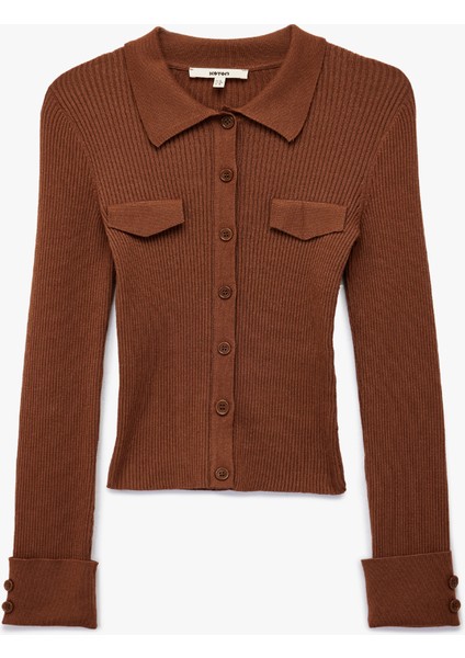 Aplike Detaylı Uzun Kollu Polo Yaka Düğmeli Triko Kazak modelleri