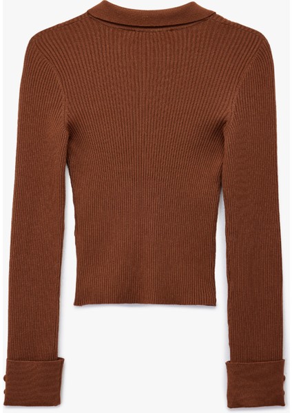 Aplike Detaylı Uzun Kollu Polo Yaka Düğmeli Triko Kazak fırsatları