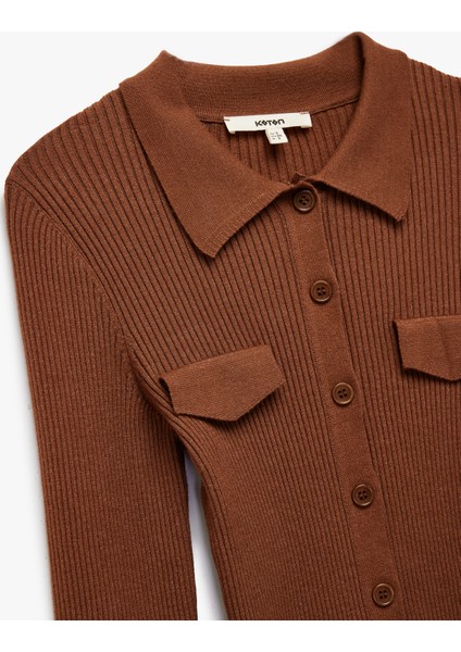 Aplike Detaylı Uzun Kollu Polo Yaka Düğmeli Triko Kazak indirimleri