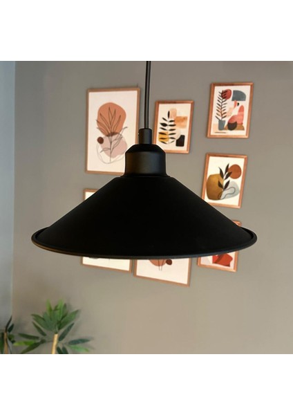 Benjamin Siyah Metal Avize Siyah Yarım Lale Başlık Rustik Cafe Mutfak Modern Dekoratif Sarkıt