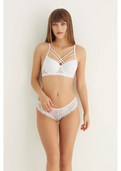 Beyaz Destekli Çift Çapraz Dantelli Sütyen Takımı 4307 fiyatları